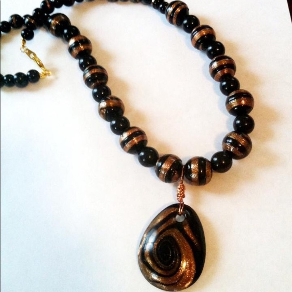 Black and Gold Handmade Pendant Necklace
